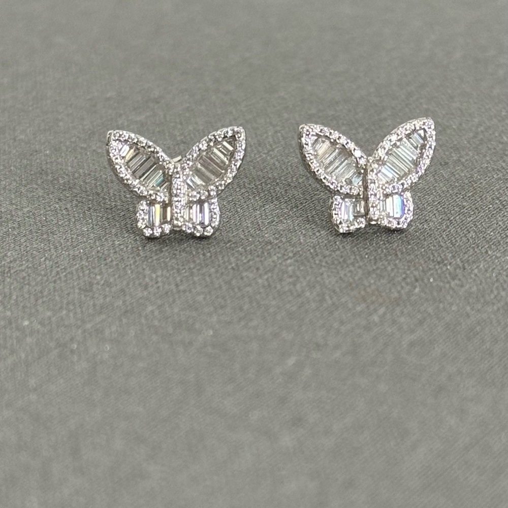 Adina Eden Small Pave X Baguette Butterfly Stud Earrings